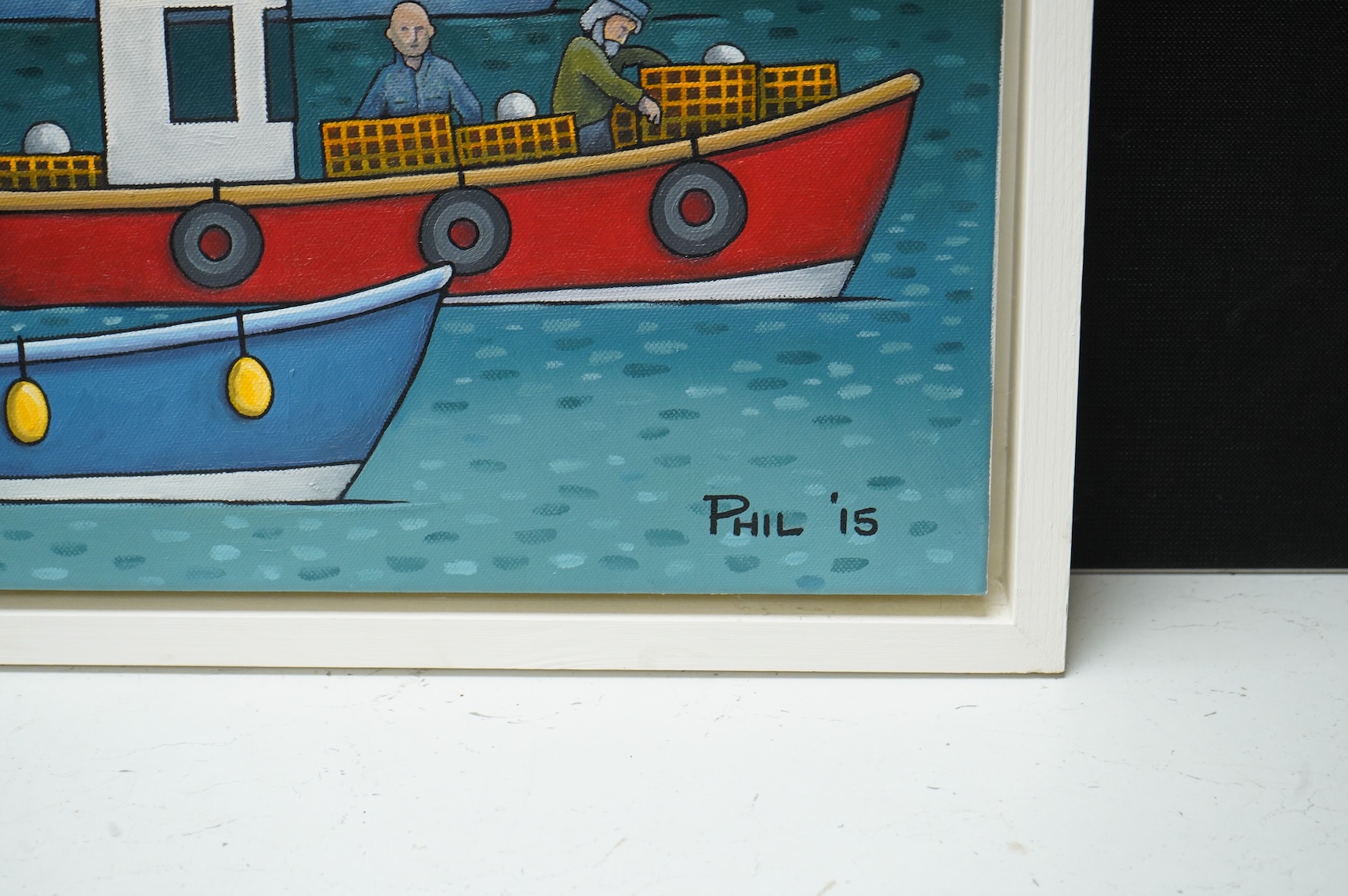 Phil Washington (contemporary), ‘Tenby Harbour’, signed and dated ‘15, details verso, oil on canvas, 75 x 50cm